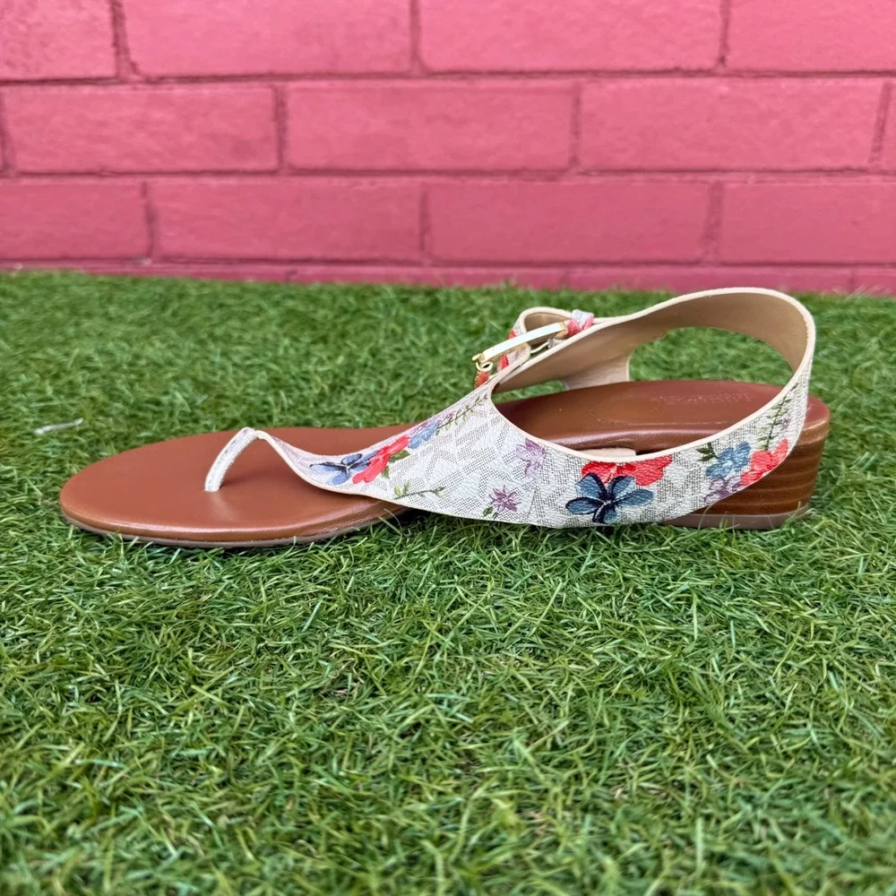 Michael Kors Floral Logo Thong‎ Wedge Sandals Womens Size 9.5M
